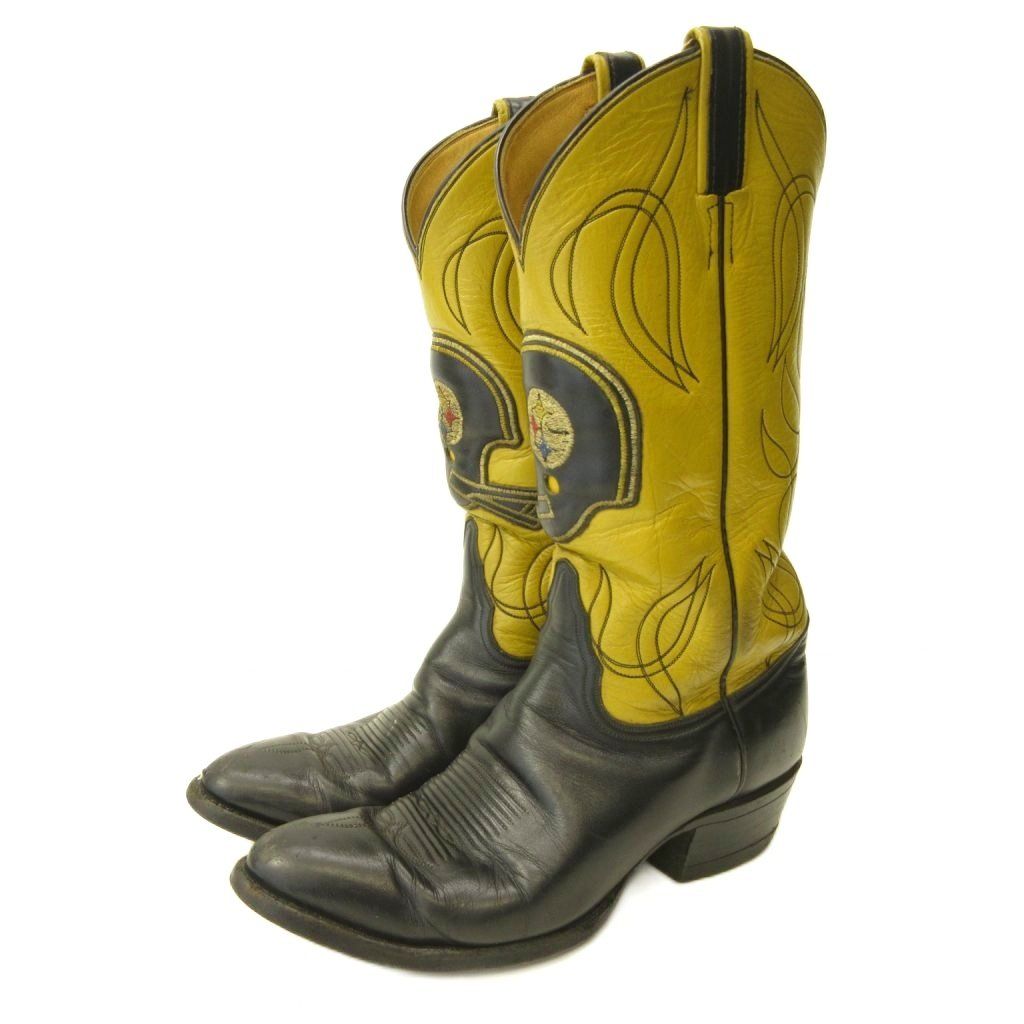 トニーラマ TONY LAMA ウエスタンブーツ シューズ ロゴ パッチ ロング レザー 黒 黄 ブラック イエロー 0605
