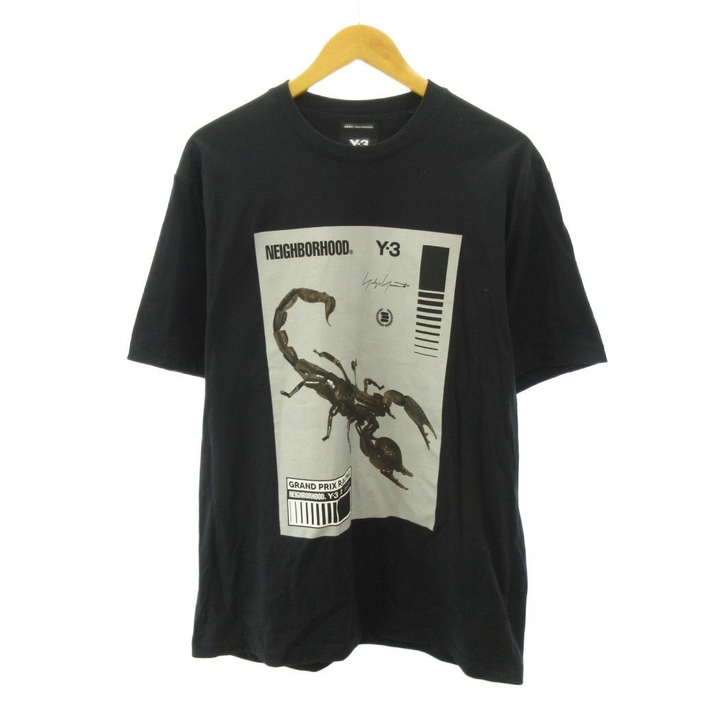 ワイスリー Y-3 × ネイバーフッド NEIGHBORHOOD コラボ 美品 Tシャツ 両面プリント 半袖 L 黒 ブラック KC8823 0605