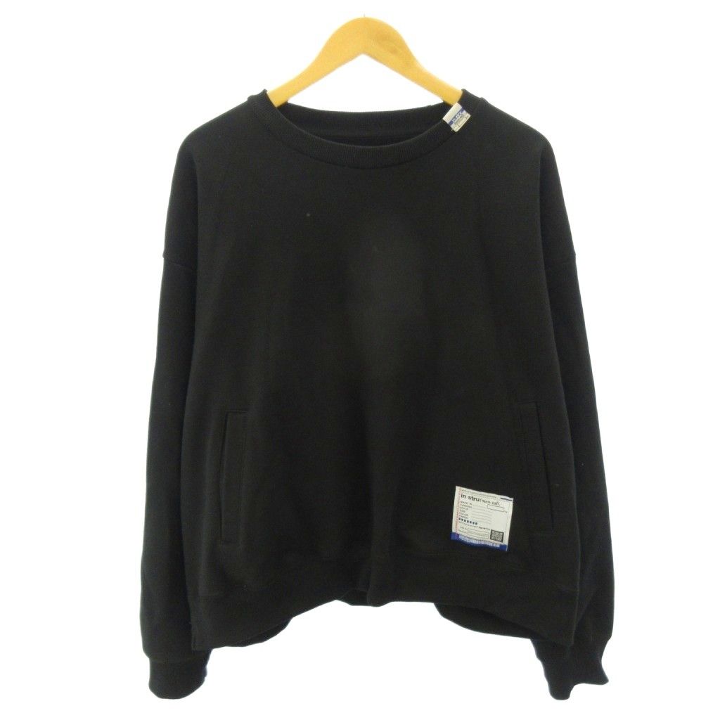 ミハラヤスヒロ MIHARA YASUHIRO インストルメンタル in・stru(men-tal) 美品 スウェット トレーナー ロゴ パッチ 長袖 46 黒 ブラック I16PO543 0605
