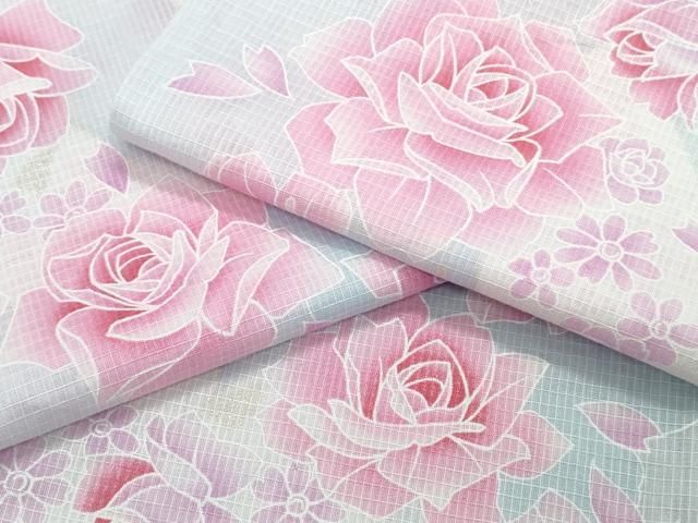 平和屋着物∴夏物　浴衣　綿紅梅　薔薇　ラメ　綿　逸品　CABH1222ng