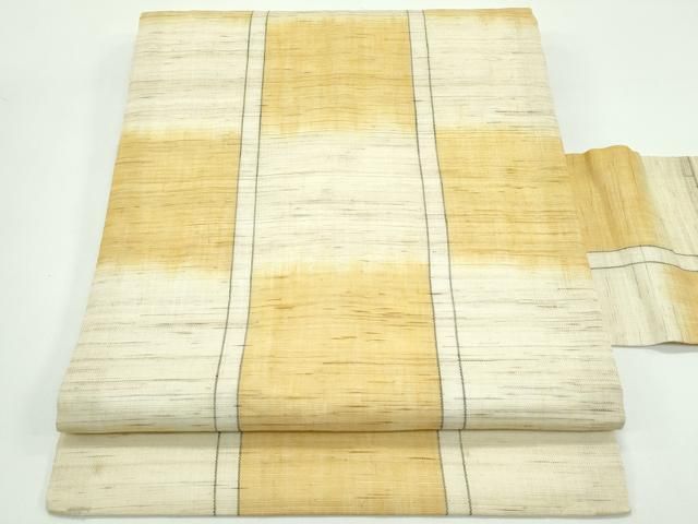 平和屋着物＊夏物　九寸名古屋帯　市松間道　麻　逸品　CABF4771rv