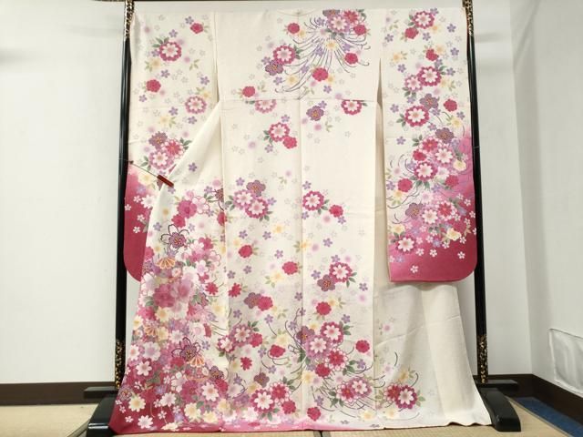 平和屋着物●豪華振袖　駒刺繍　舞桜文　暈し染め　正絹　逸品　CABG0398yc