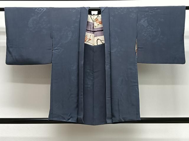 平和屋着物＃羽織　花丸地紋　鉄御納戸色　正絹　逸品　CABG3861ua