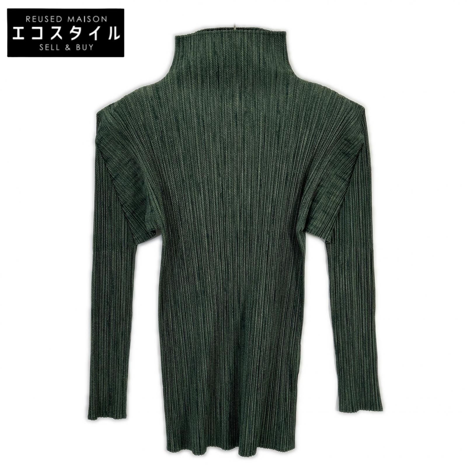 PLEATS PLEASE　プリーツプリーズ　PP73-JK204 グリーン ハイネック長袖カットソー　3