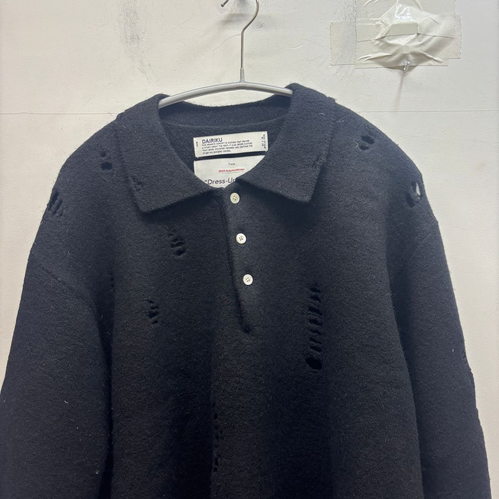 抹*レ様 Dairiku 23AW Rotten damage knit M DAIRIKU ダイリク 23AW Pulling Damage Tite Polo Knit ニットトップス