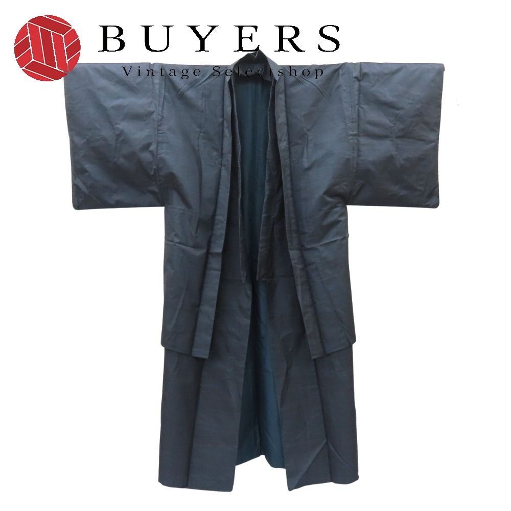 【中古】 紬 大島紬 正絹 着丈約144cm 裄丈約68cm 濃紺 アンサンブル 和装 呉服 和服 きもの メンズ 男性