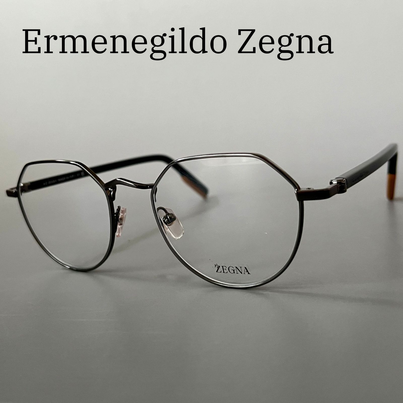 Ermenegildo Zegna メガネ エルメネジルドゼニア メンズ 眼鏡 グレー ガンメタ 新品 ラウンド イタリア 度付き スタイリッシュ 希少モデル