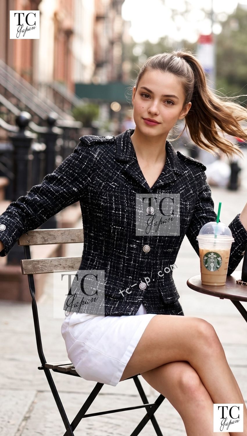 シャネル ジャケット CHANEL ブラック ブラウン ホワイト エポレット