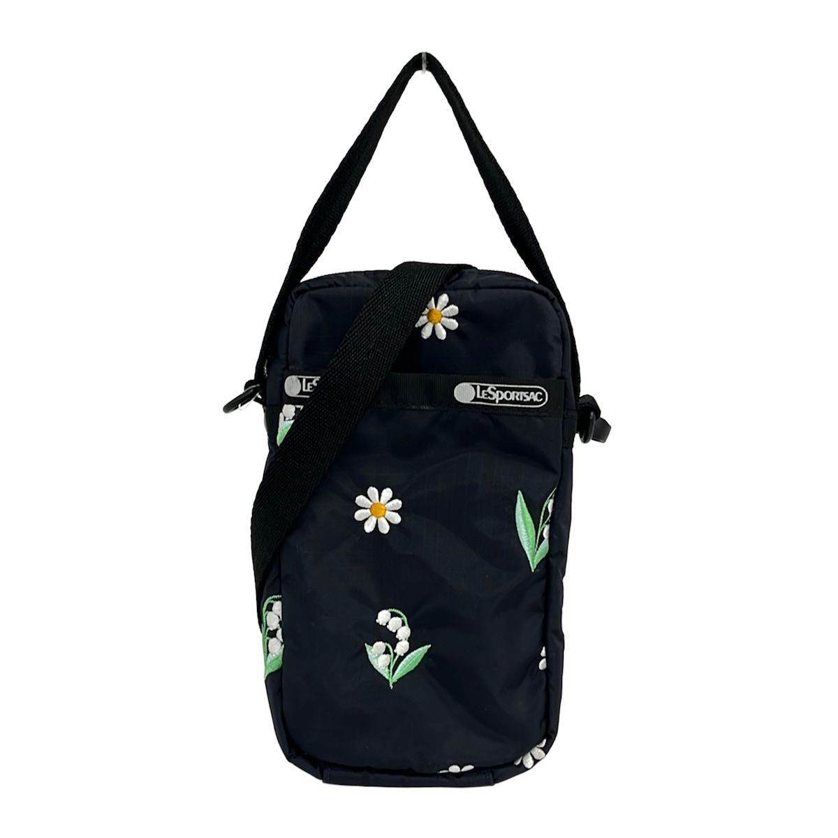 LESPORTSAC(レスポートサック) ショルダーバッグ - 黒×白×マルチ 刺繍/フラワー(花)/Chesty