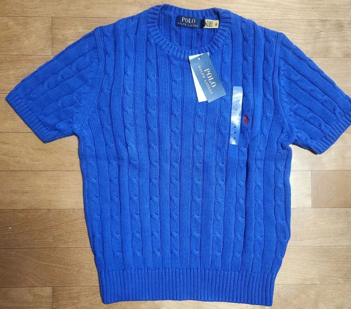 新品 ポロ ラルフローレン ケーブル 半袖 ニット ブルー M