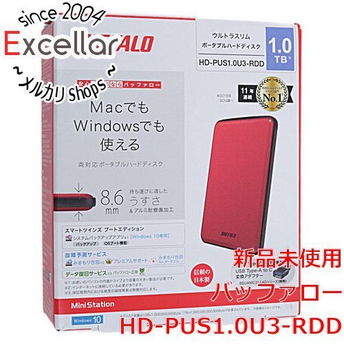 [bn:7] BUFFALO製PortableHD　HD-PUS1.0U3-RDD レッド　1.0TB