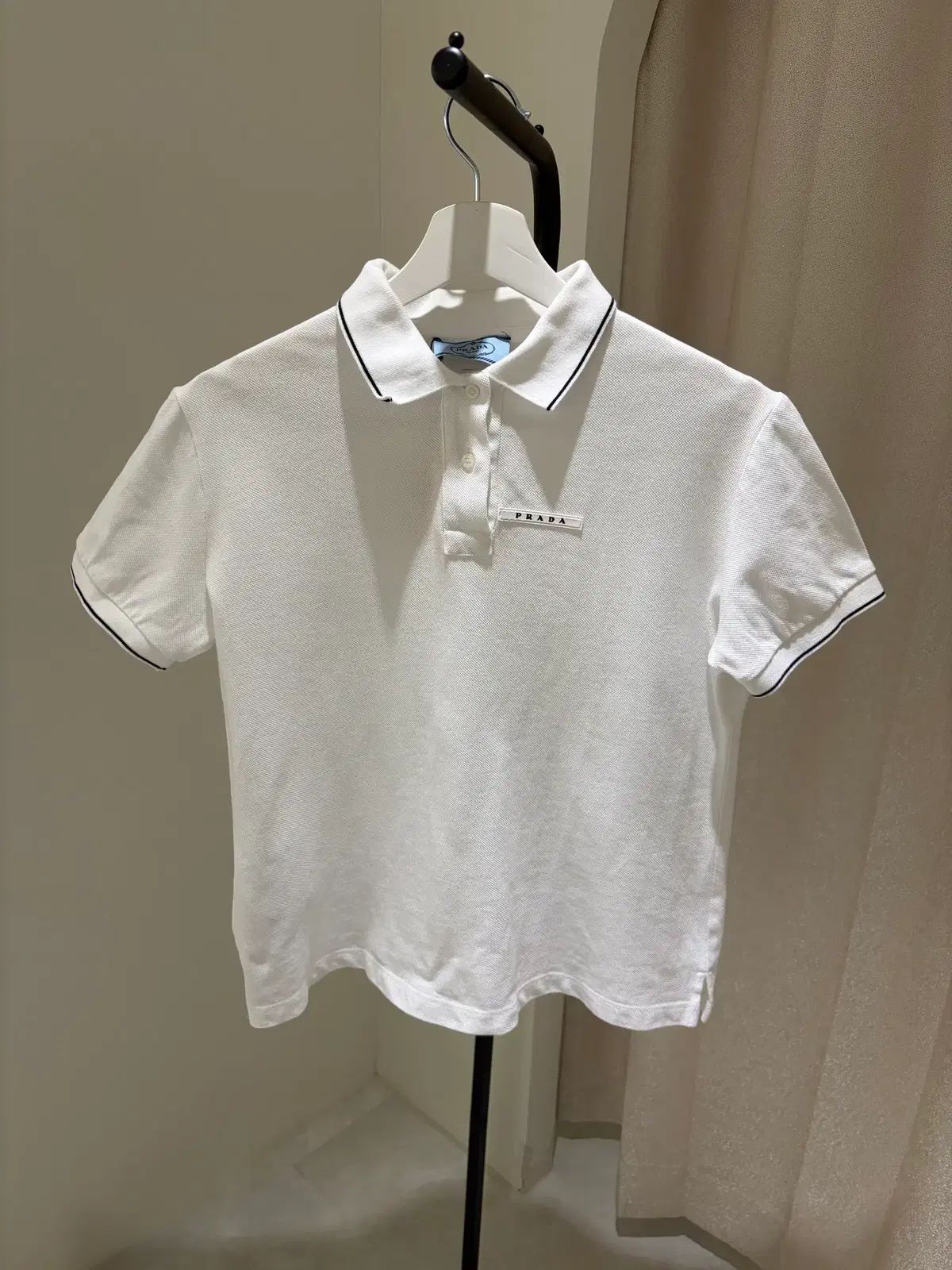 PRADA プラダ ロゴ コットン カラー 半袖Tシャツ 白