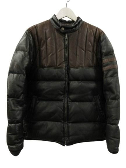 ザ フラットヘッド THE FLAT HEAD レザーダウンジャケット ディアスキン スタンドカラー 鹿革 ブラック ブラウン 38
