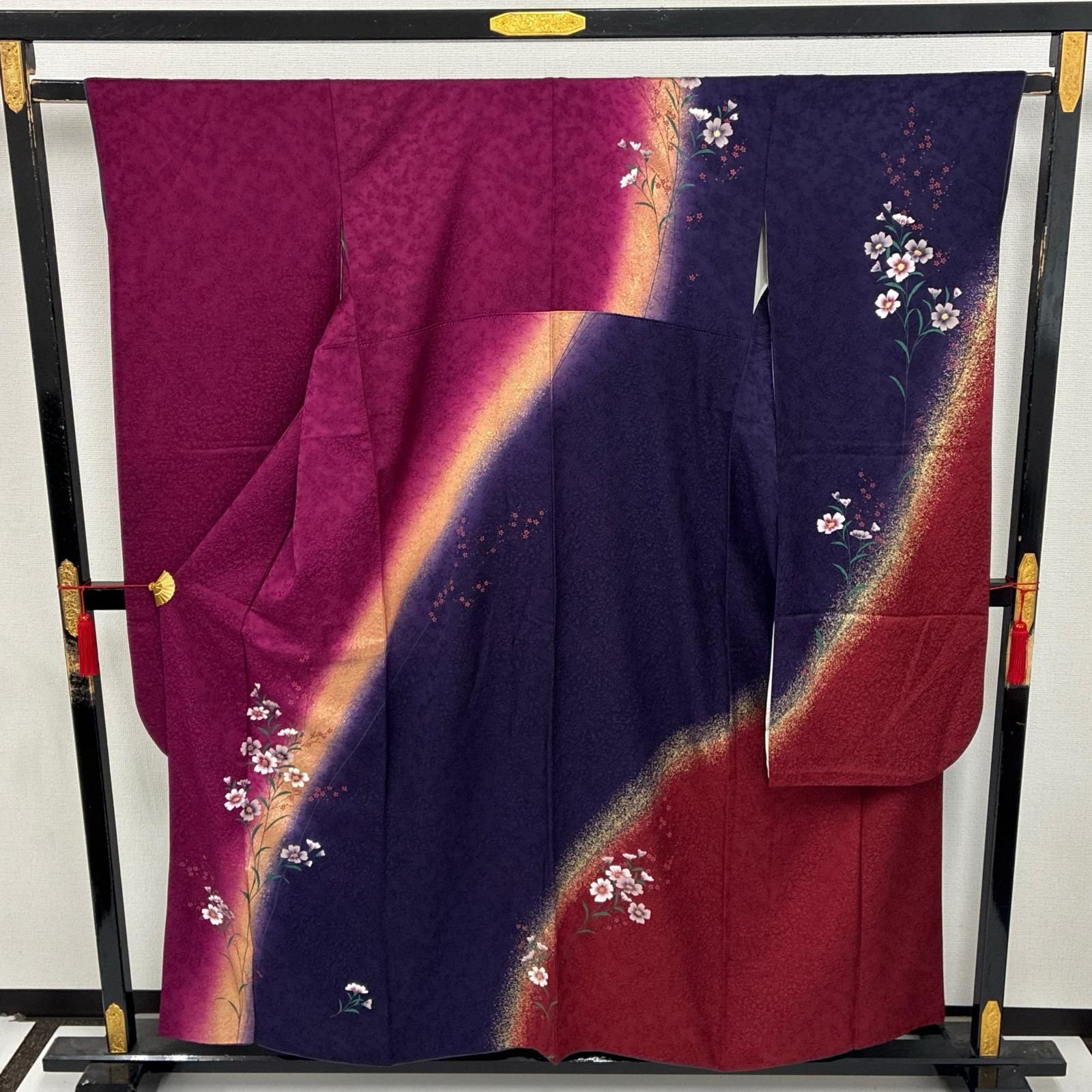 振袖 正絹 金彩 染め分け 地模様 花草 袷 着物 MK-9428