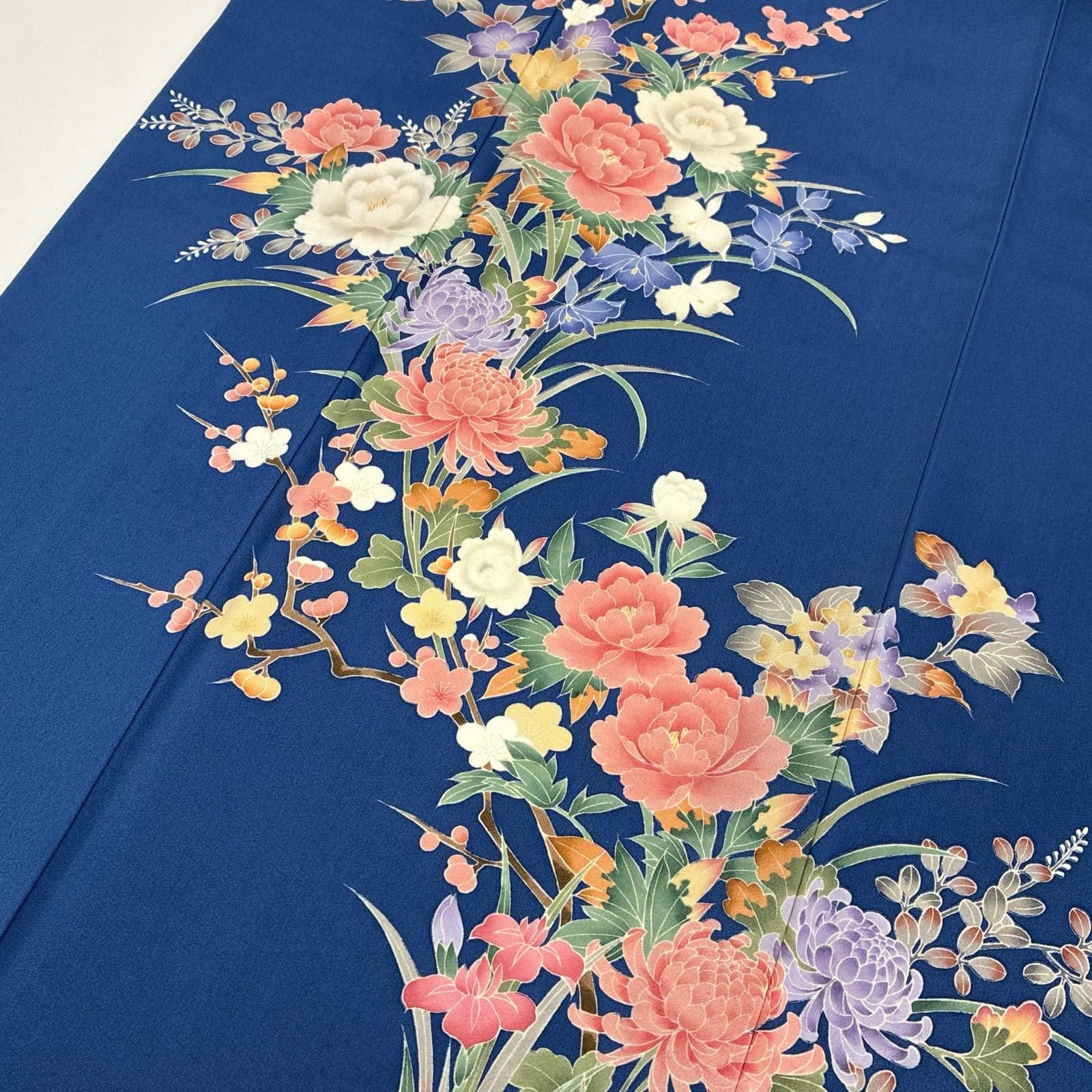 付け下げ 正絹 紋なし 友禅 美しい染めの花 袷 着物 MK-9426