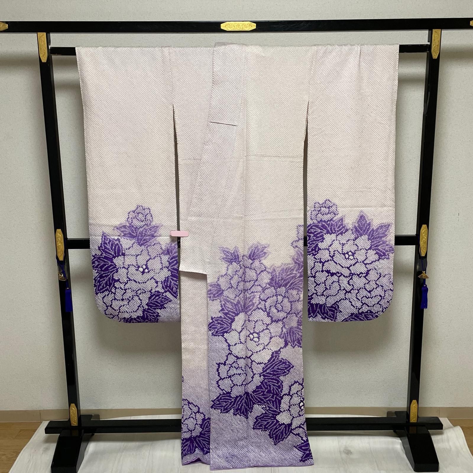 やまと誂え 振袖 裄66.5 総絞り 大柄牡丹 着物 正絹 X-3240