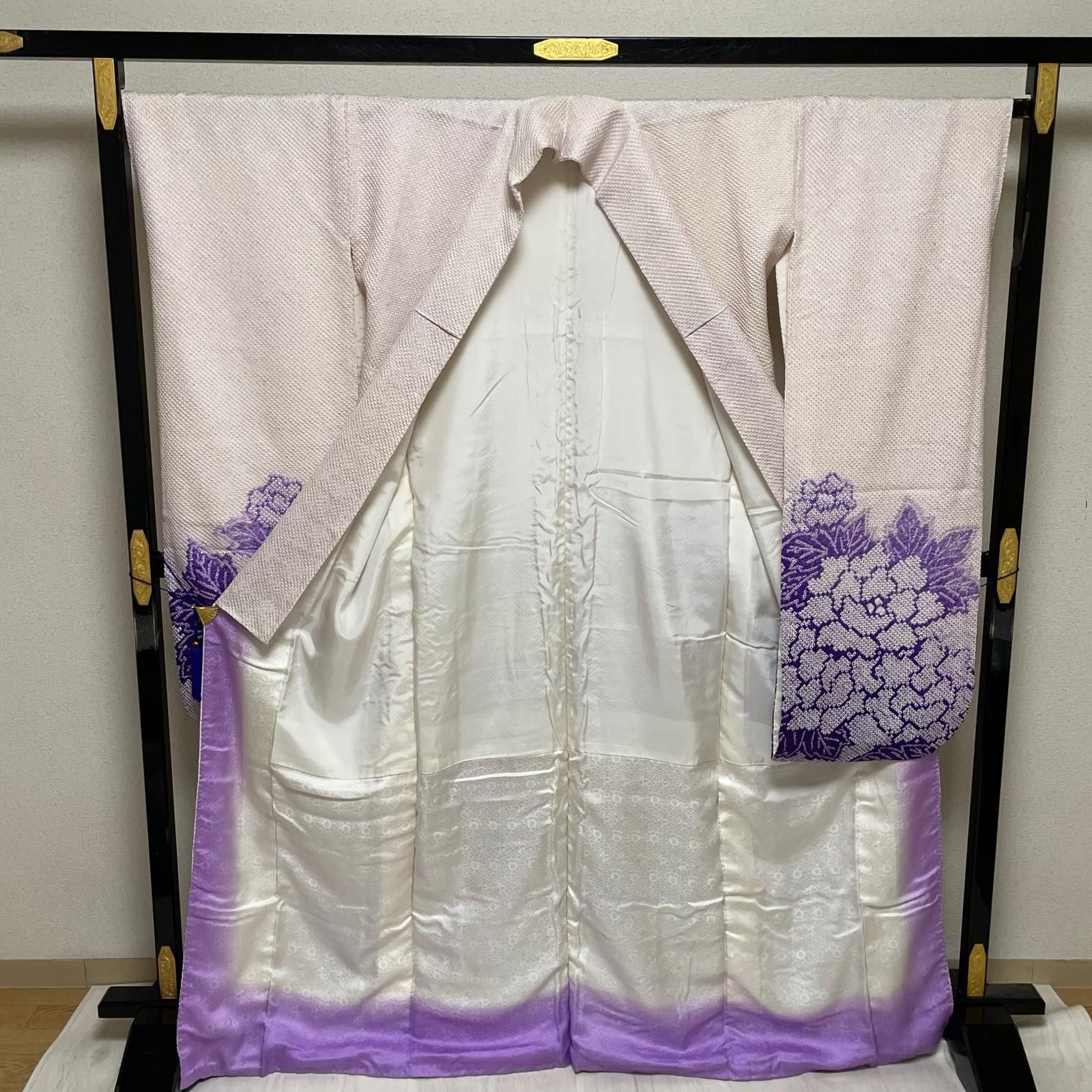 やまと誂え 振袖 裄66.5 総絞り 大柄牡丹 着物 正絹 X-3240