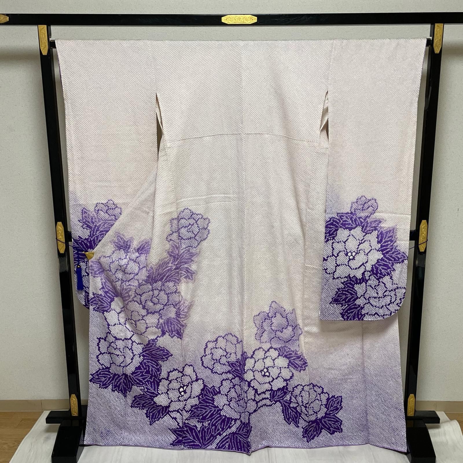 やまと誂え 振袖 裄66.5 総絞り 大柄牡丹 着物 正絹 X-3240
