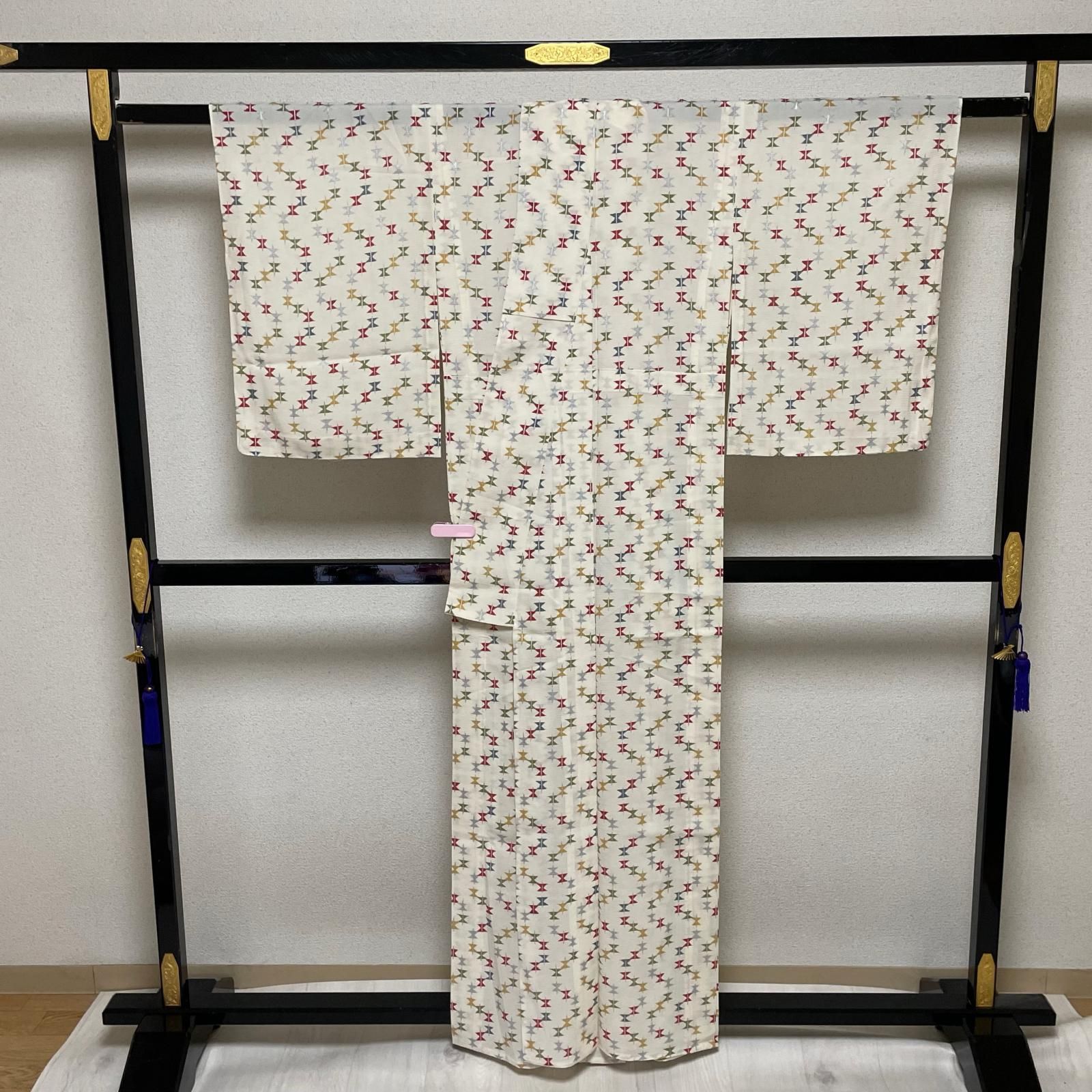 夏着物 絽織 可愛い染め 着物 正絹 X-3242