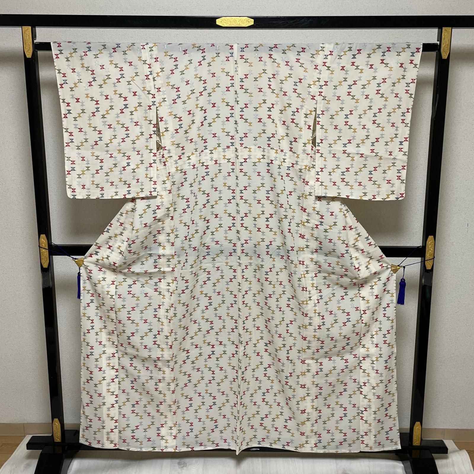 夏着物 絽織 可愛い染め 着物 正絹 X-3242