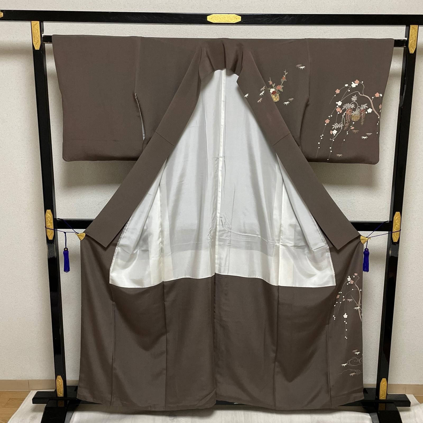 作家物 付下げ ちりめん 上品な染め 着物 正絹 X-3250