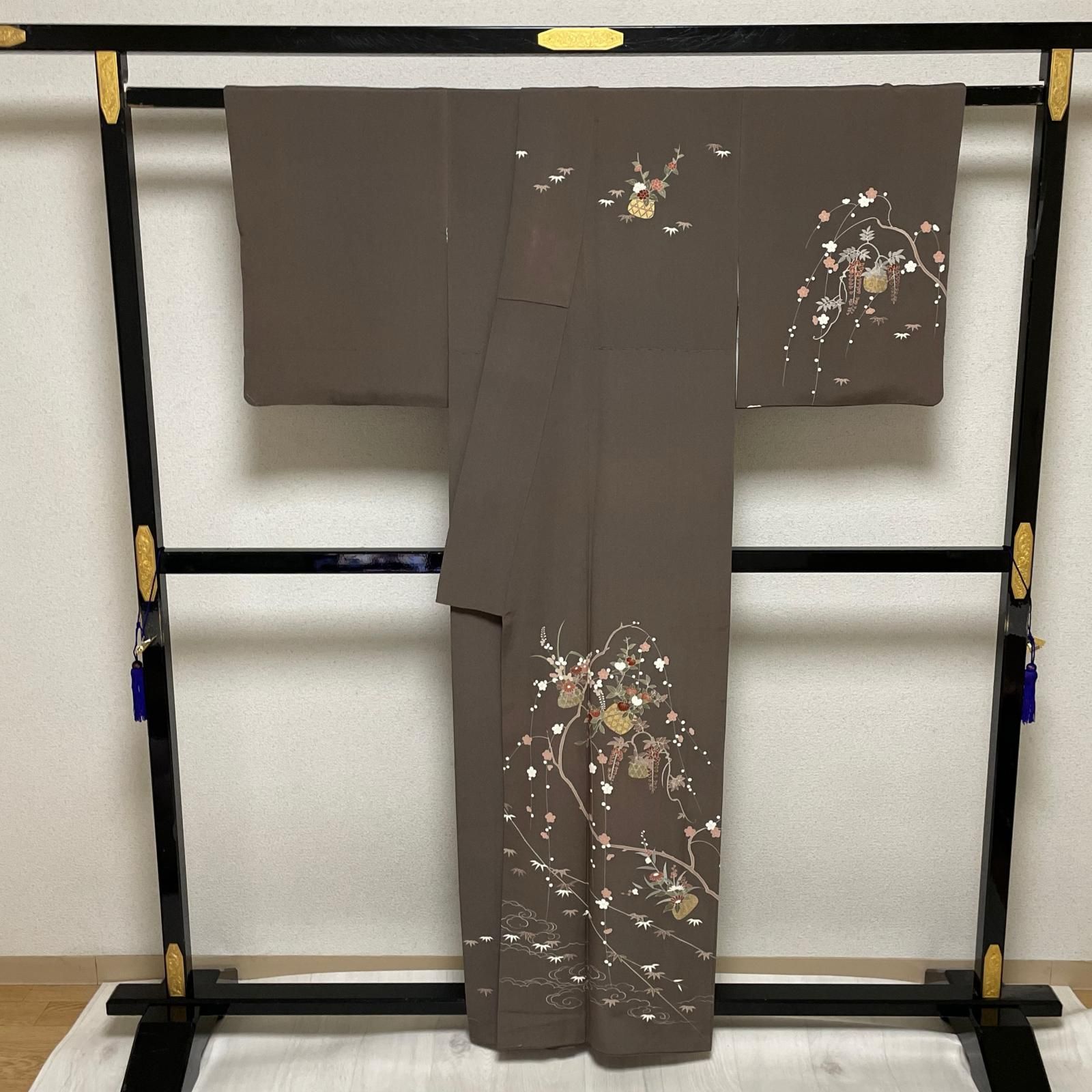 作家物 付下げ ちりめん 上品な染め 着物 正絹 X-3250
