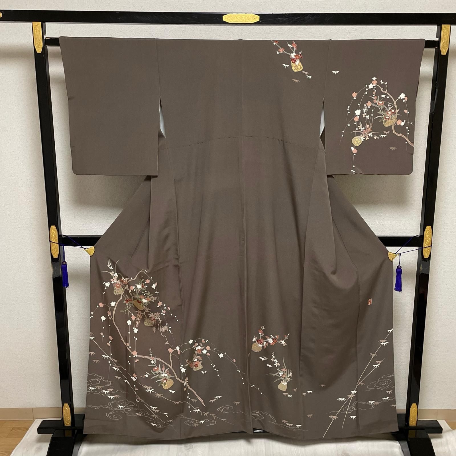 作家物 付下げ ちりめん 上品な染め 着物 正絹 X-3250