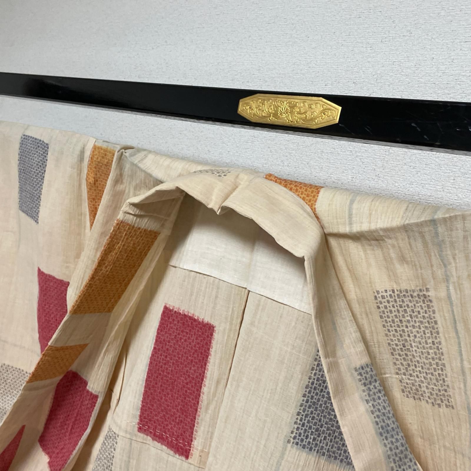 夏着物 小千谷縮 着物 正絹 X-3252