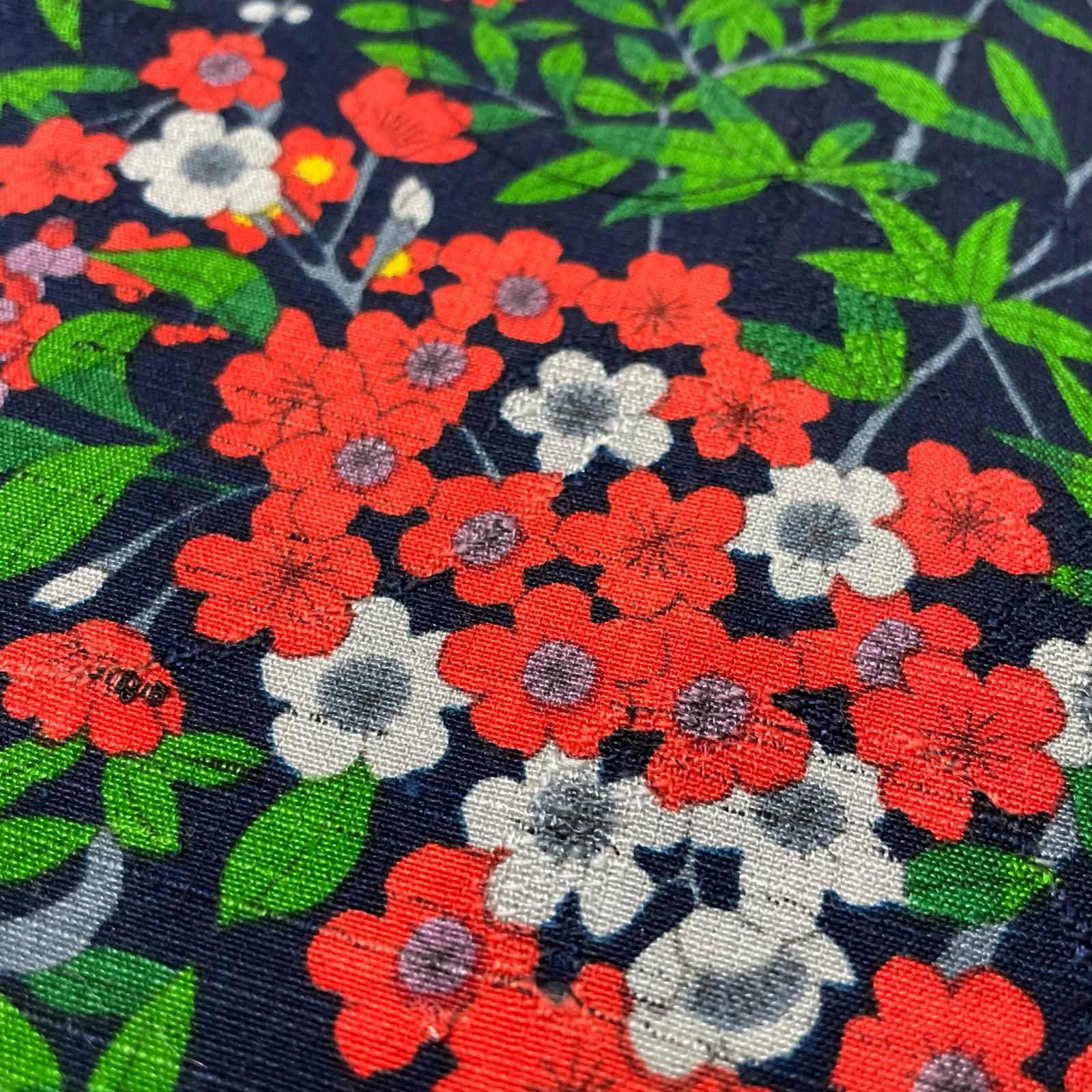 真綿紬 鮮やかな花模様 着物 正絹 X-3259