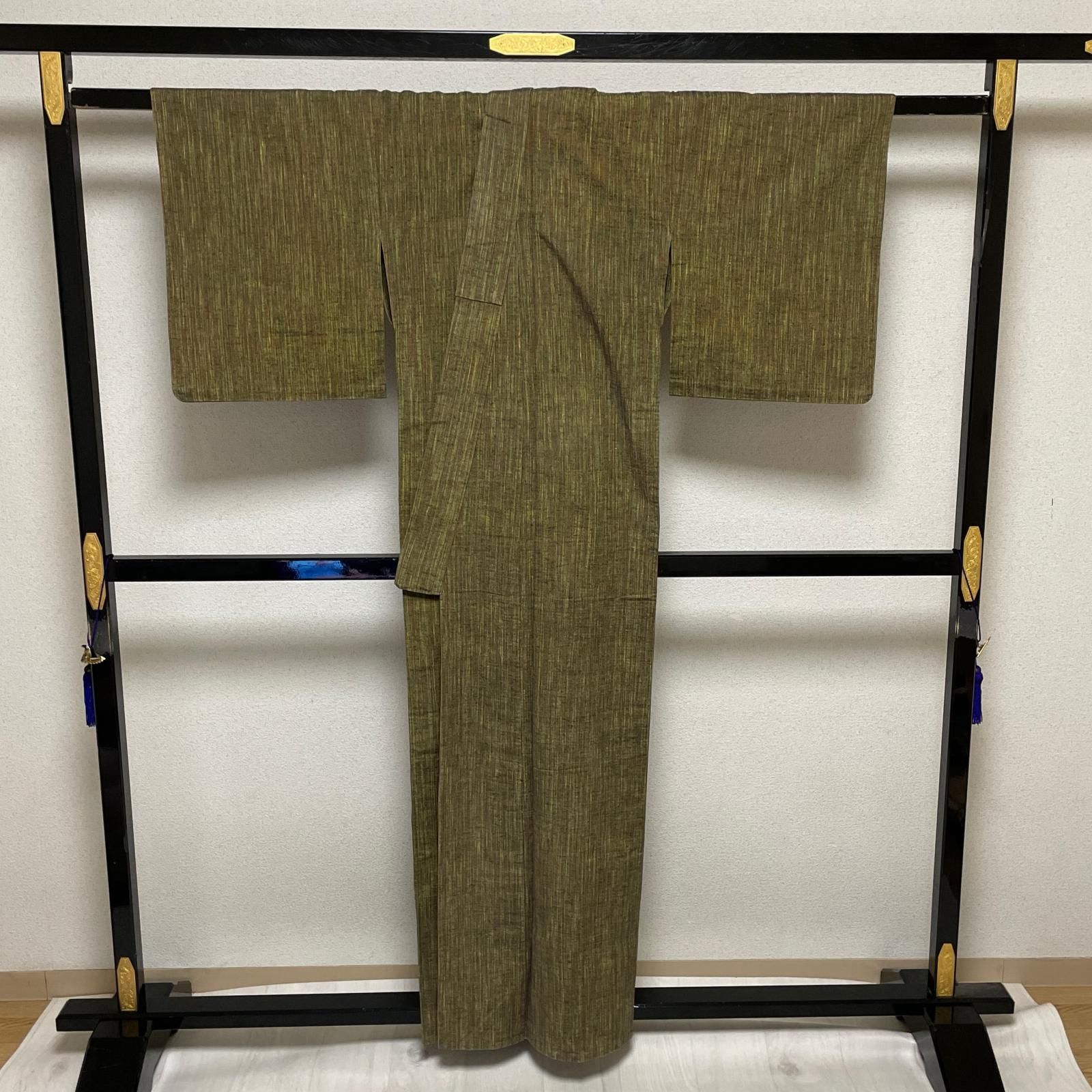 紬 単衣仕立て 粋な縞模様 着物 正絹 X-3260