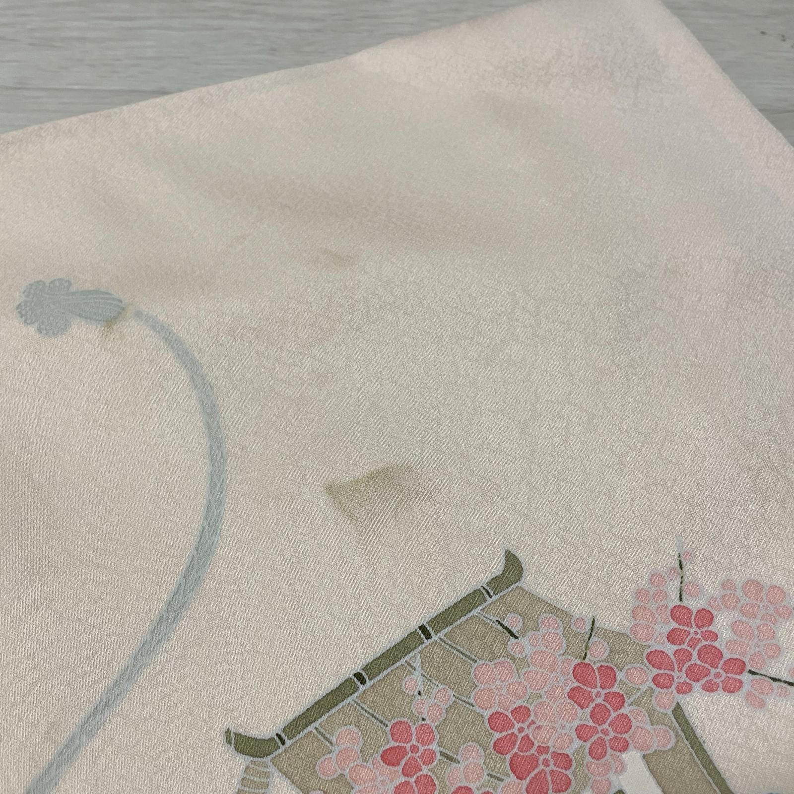 付下げ 御所車に花 扇模様 着物 正絹 X-3262 付下げ 御所車に花 扇模様 着物 正絹 X-3262
