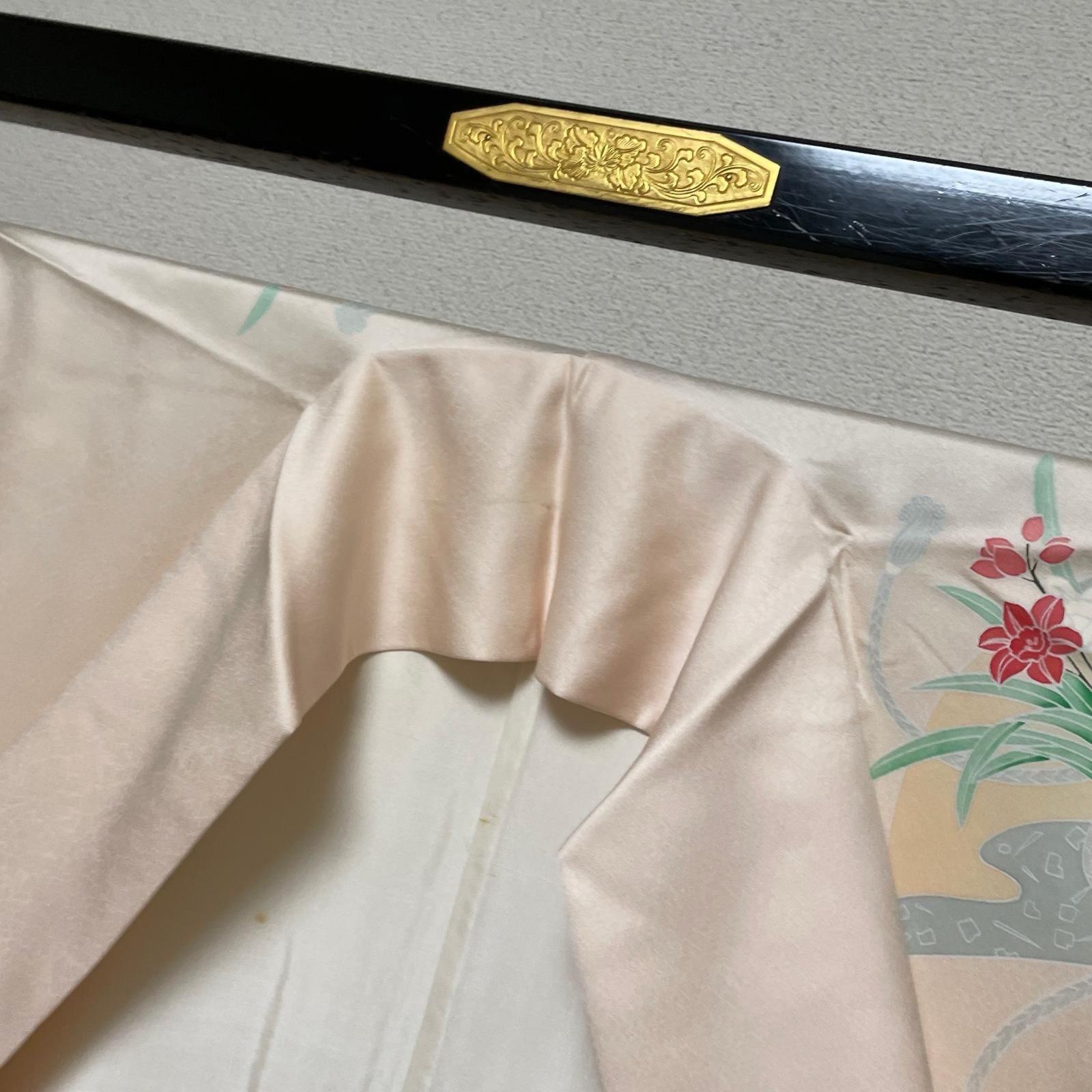 付下げ 御所車に花 扇模様 着物 正絹 X-3262 付下げ 御所車に花 扇模様 着物 正絹 X-3262