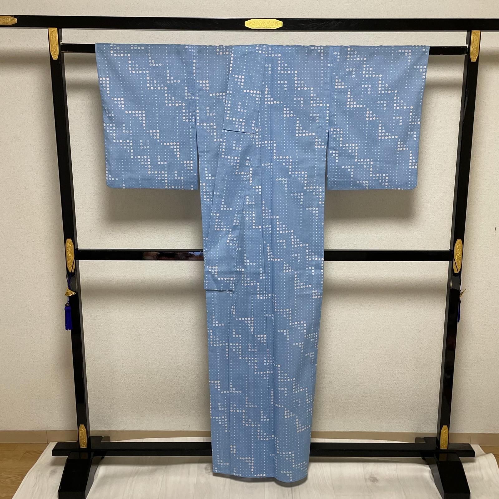 夏着物 絽織 可愛い染め 着物 化繊 X-3266