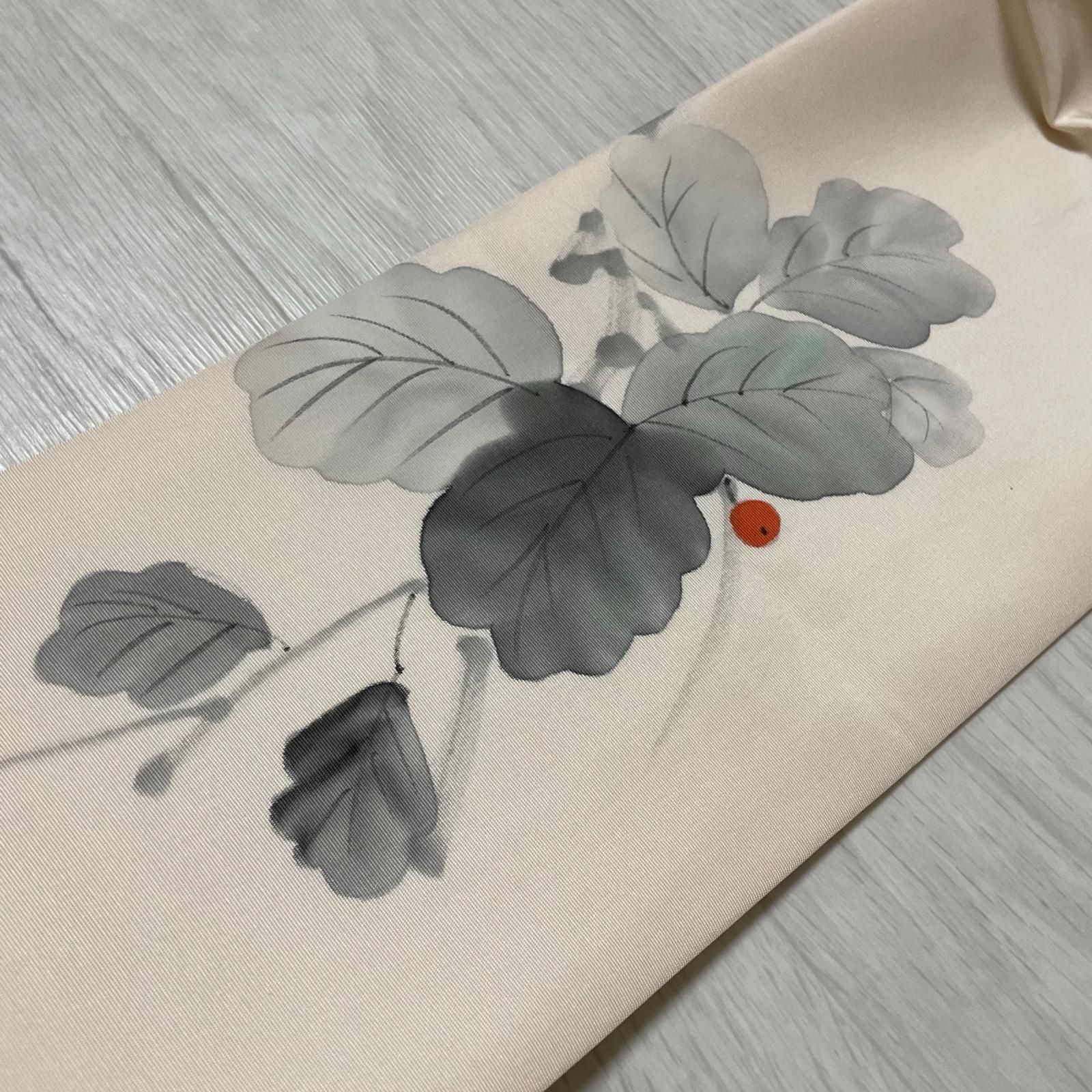 作家物 名古屋帯 塩瀬 蔦模様 九寸 正絹 着物 X-3278