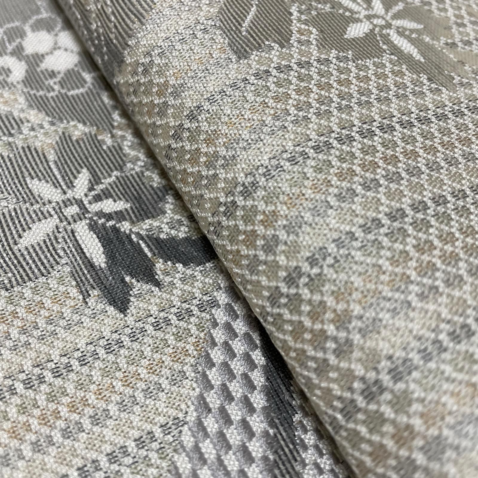 本場筑前博多織 名古屋帯 花模様 上品な色味 八寸 正絹 着物 X-3279