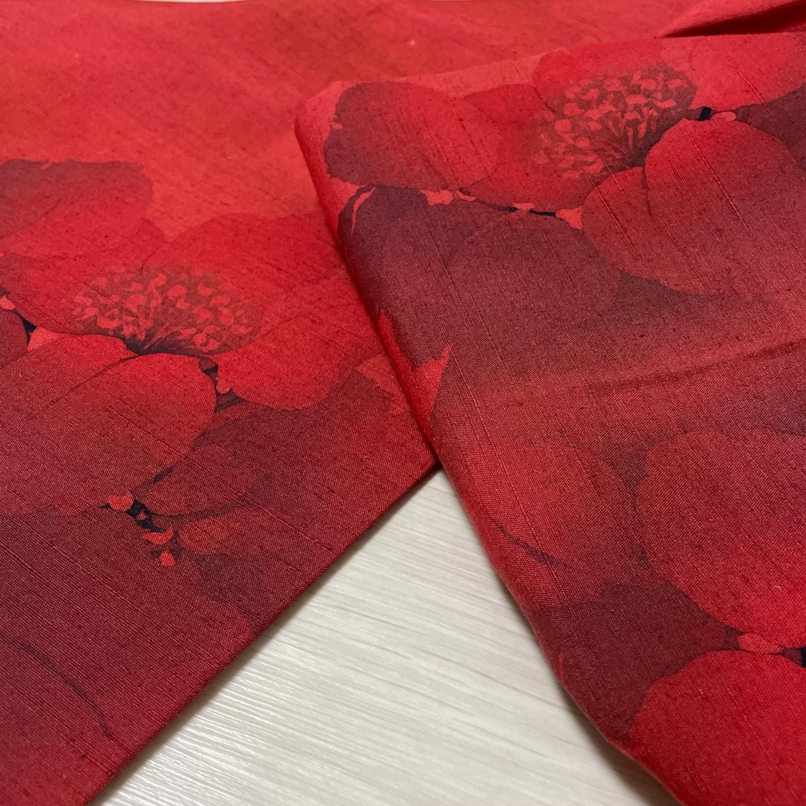 名古屋帯 紬 上品な花模様の染め 九寸 正絹 着物 X-3282