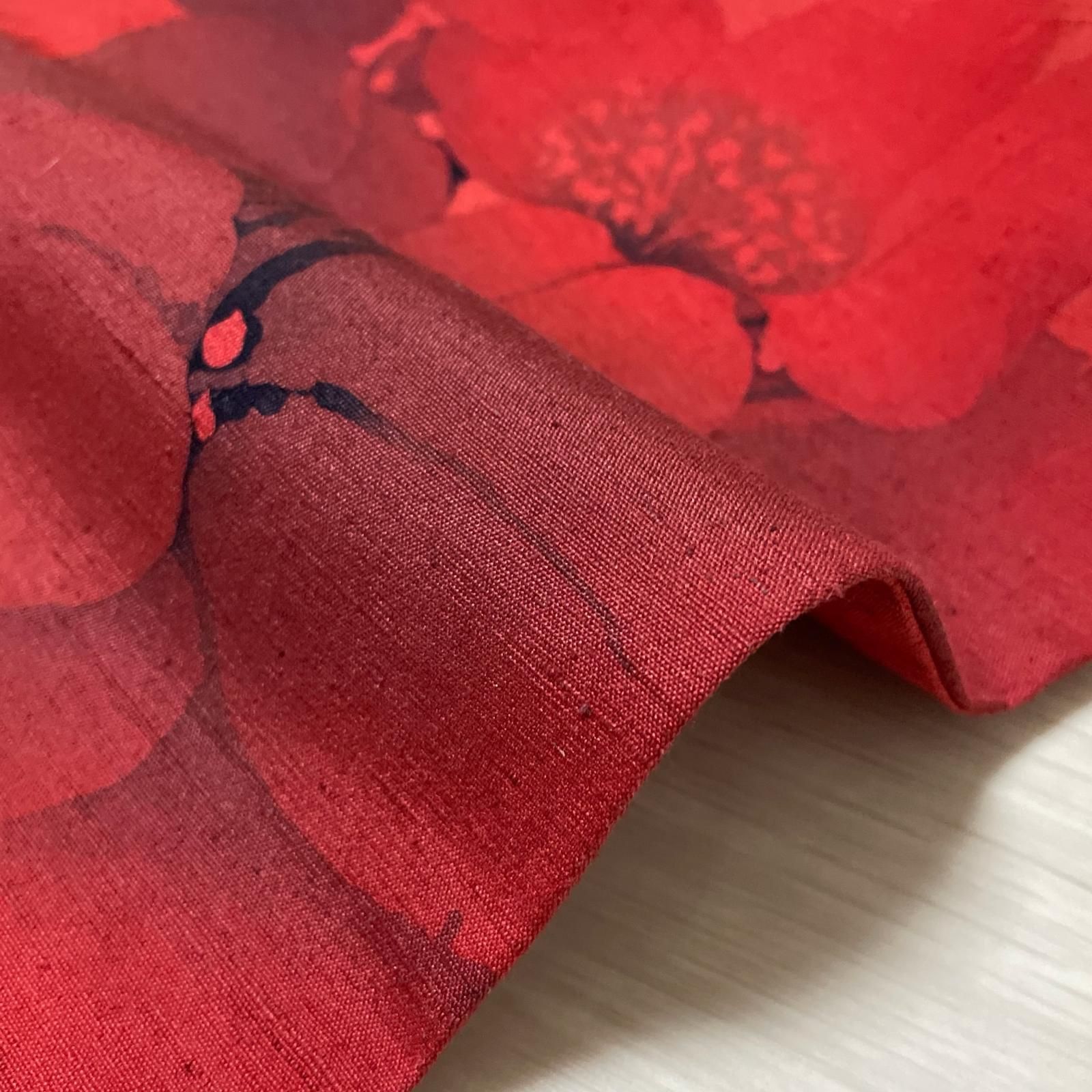 名古屋帯 紬 上品な花模様の染め 九寸 正絹 着物 X-3282