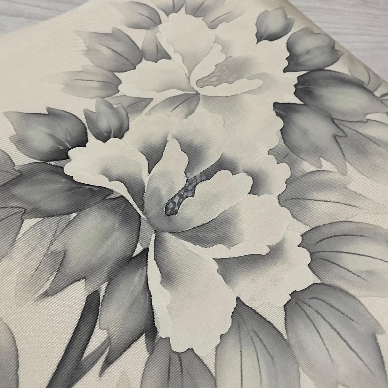 作家物 名古屋帯 塩瀬 墨書きの花模様 九寸 正絹 着物 X-3285
