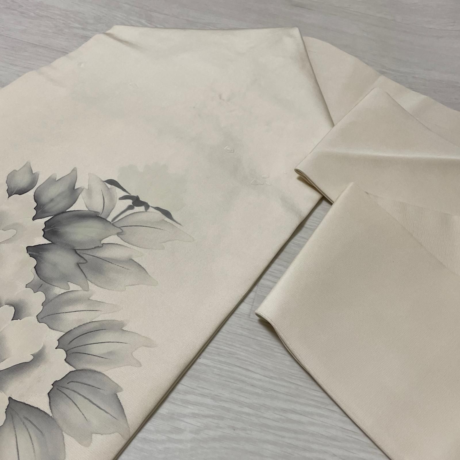 作家物 名古屋帯 塩瀬 墨書きの花模様 九寸 正絹 着物 X-3285