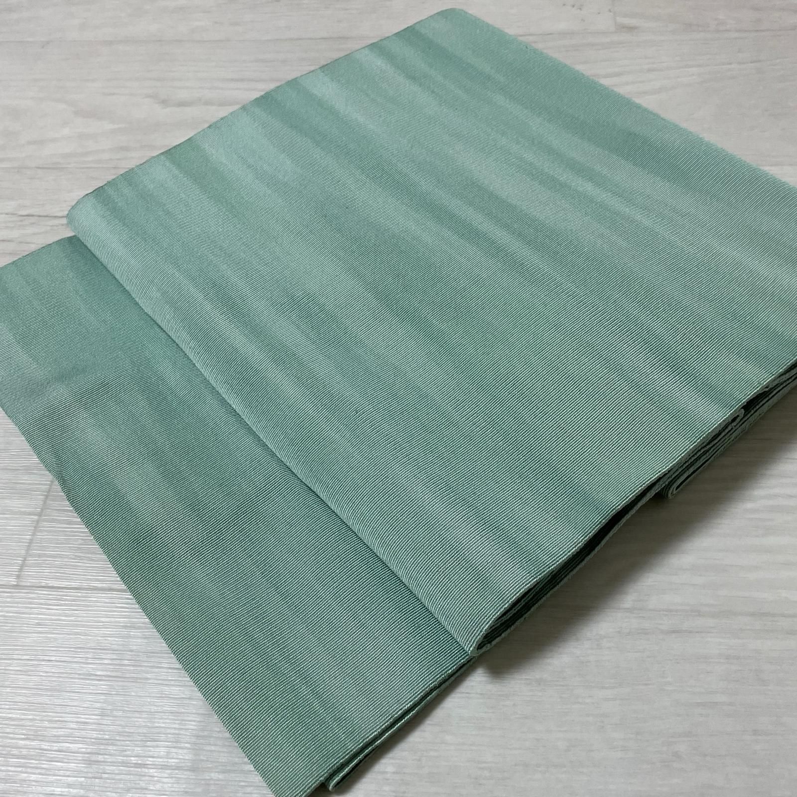 名古屋帯 綴れ 霞模様 エメラルドグリーン 八寸 正絹 着物 X-3290