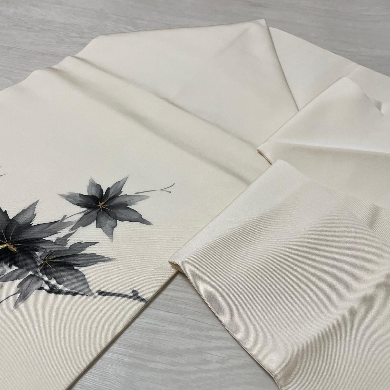 作家物 名古屋帯 塩瀬 墨書きの上品な花模様 九寸 正絹 着物 X-3303