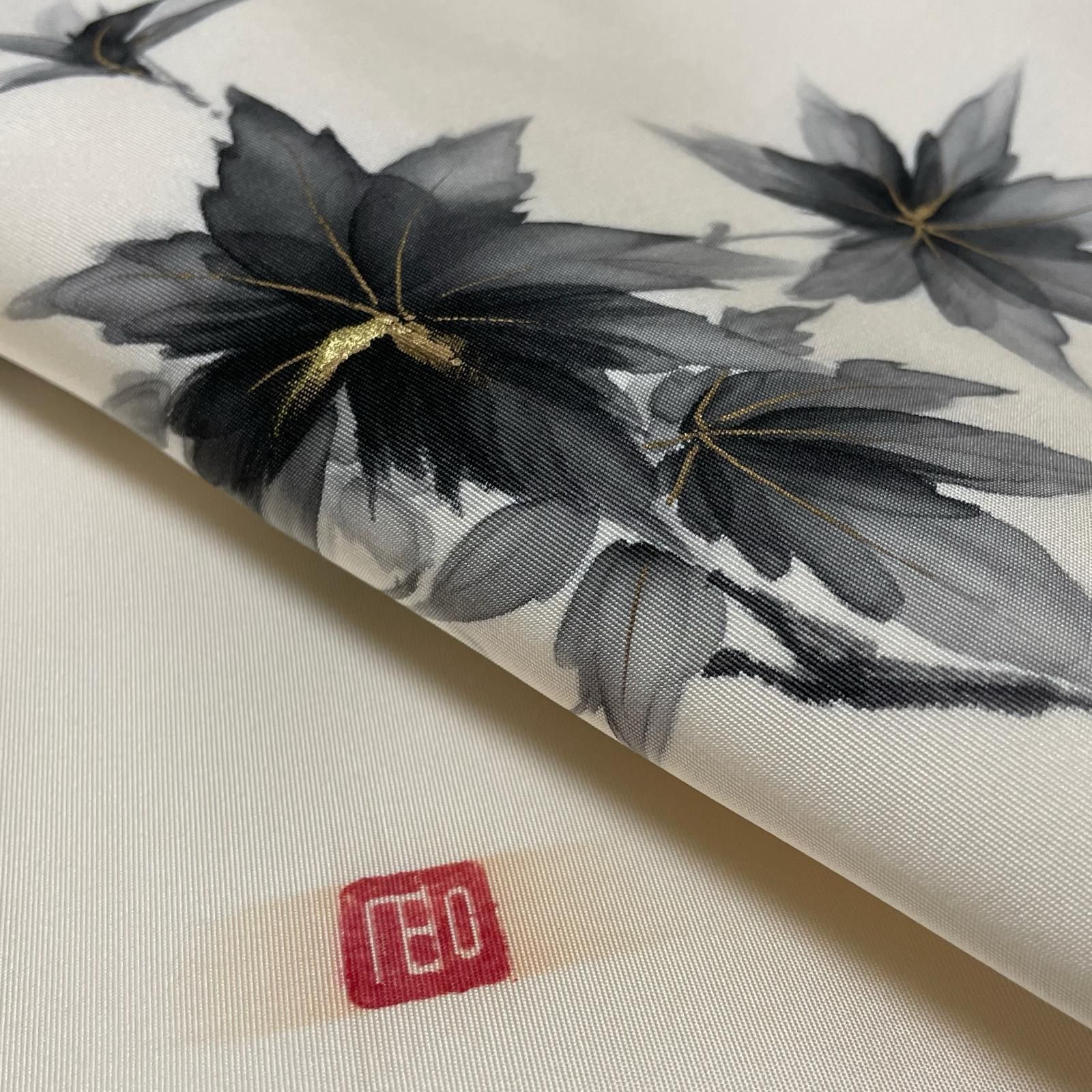 作家物 名古屋帯 塩瀬 墨書きの上品な花模様 九寸 正絹 着物 X-3303