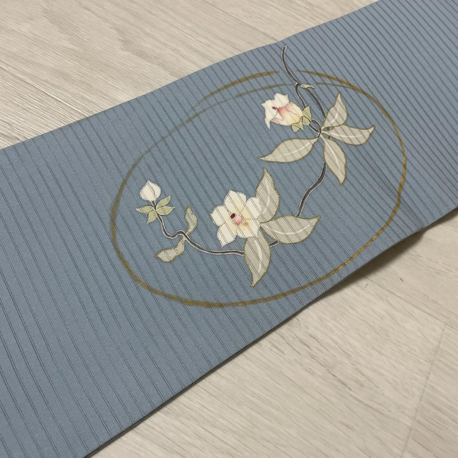 名古屋帯 絽塩瀬 上品な花模様 九寸 正絹 着物 X-3307 名古屋帯 絽塩瀬 上品な花模様 九寸 正絹 着物 X-3307