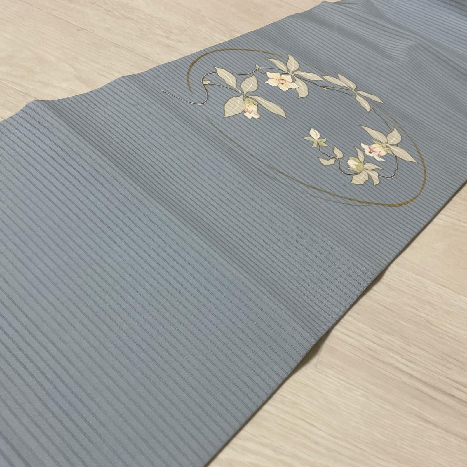 名古屋帯 絽塩瀬 上品な花模様 九寸 正絹 着物 X-3307 名古屋帯 絽塩瀬 上品な花模様 九寸 正絹 着物 X-3307