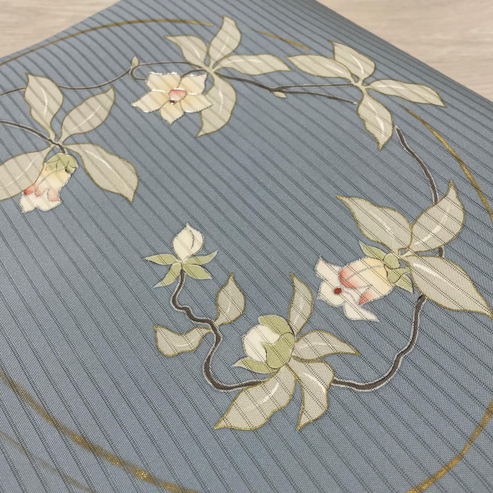 名古屋帯 絽塩瀬 上品な花模様 九寸 正絹 着物 X-3307 名古屋帯 絽塩瀬 上品な花模様 九寸 正絹 着物 X-3307