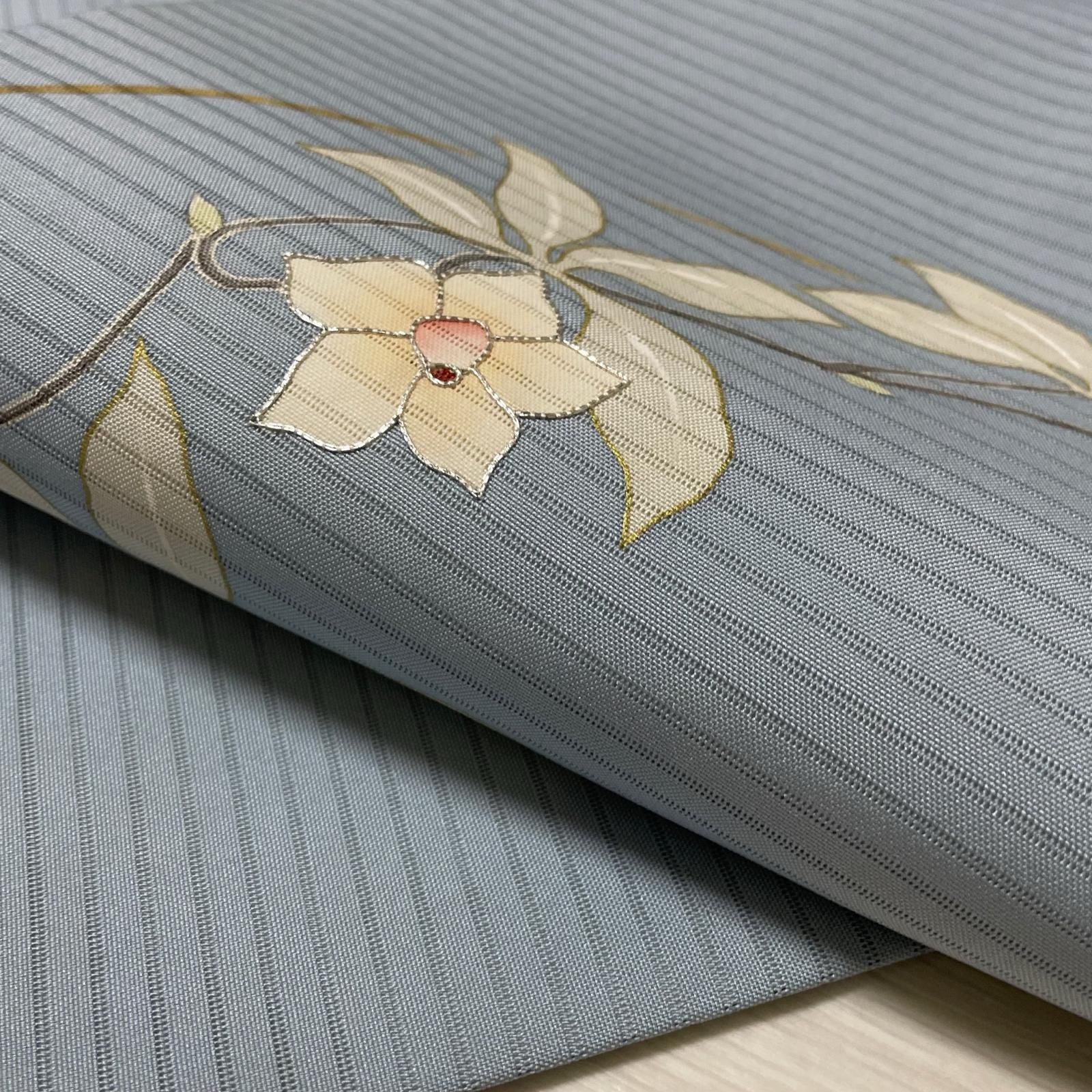 名古屋帯 絽塩瀬 上品な花模様 九寸 正絹 着物 X-3307 名古屋帯 絽塩瀬 上品な花模様 九寸 正絹 着物 X-3307