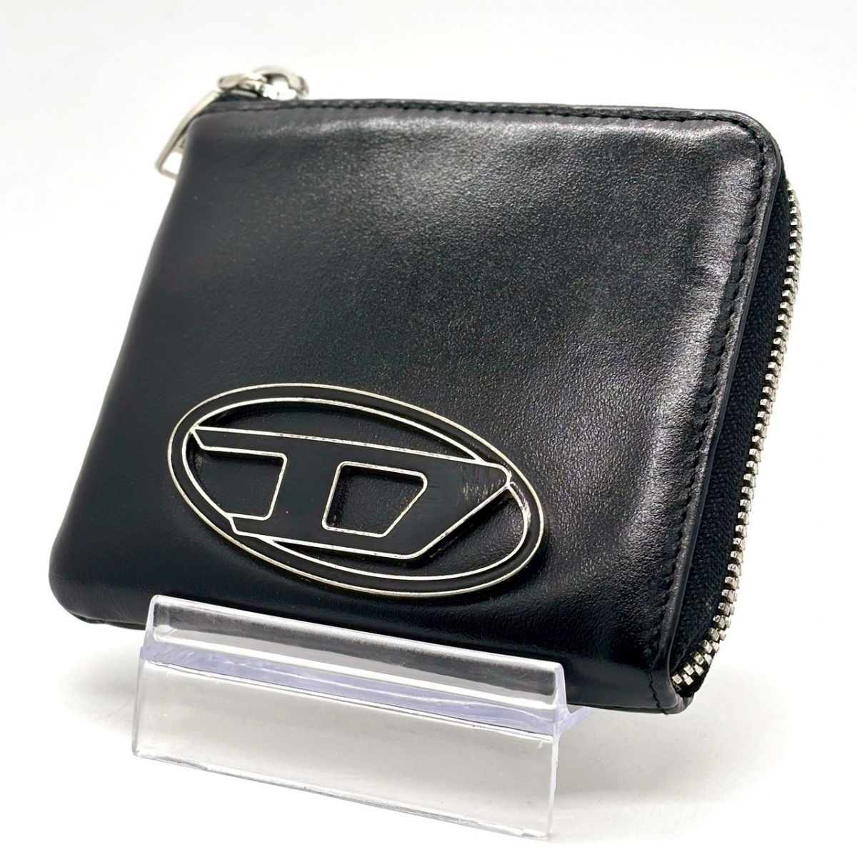 【黒は静かに語る】　DIESEL　1DR ミニ財布 L字ファスナー コインケース コンパクトウォレット レザー　ブラック