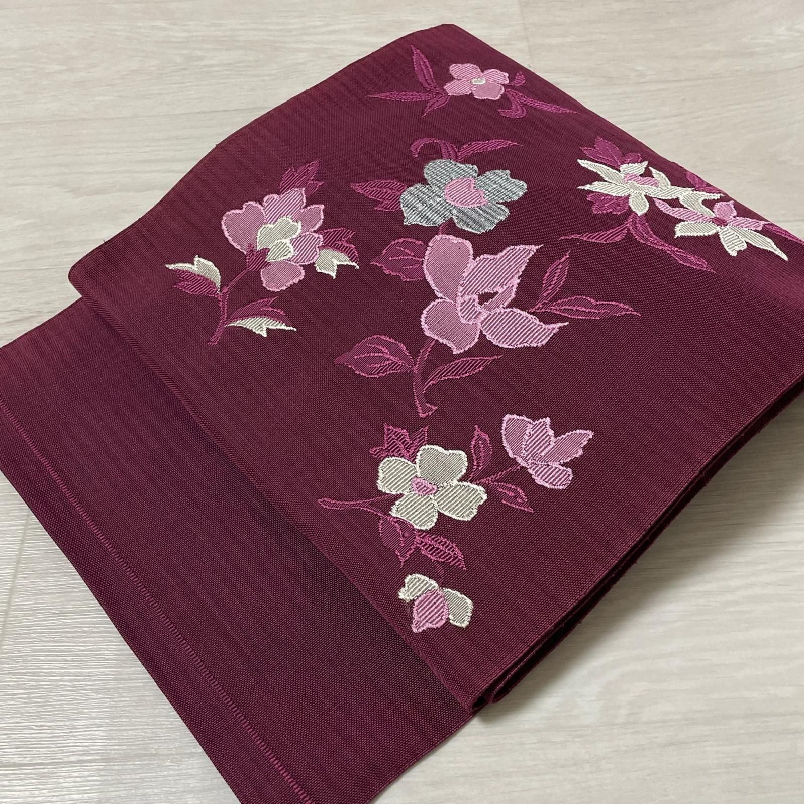 名古屋帯 紬 可愛い花模様 九寸 正絹 着物 X-3308 名古屋帯 紬 可愛い花模様 九寸 正絹 着物 X-3308