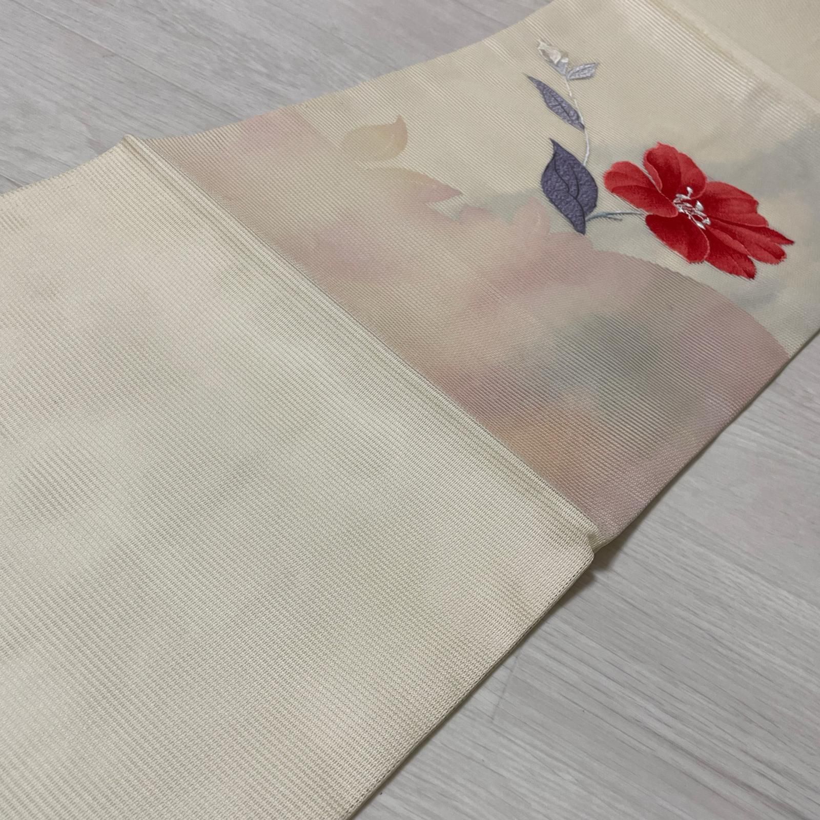 名古屋帯 絽綴れ 鮮やかな花模様 九寸 正絹 着物 X-3309 名古屋帯 絽綴れ 鮮やかな花模様 九寸 正絹 着物 X-3309