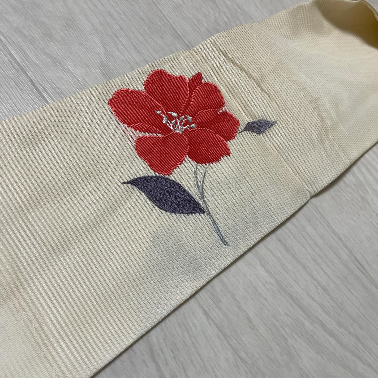 名古屋帯 絽綴れ 鮮やかな花模様 九寸 正絹 着物 X-3309 名古屋帯 絽綴れ 鮮やかな花模様 九寸 正絹 着物 X-3309